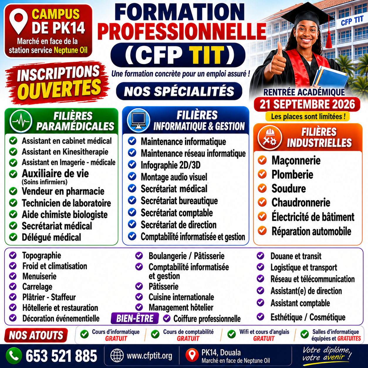 Affiche CFPTIT — formations professionnelles (filières paramédicales, informatique, industrielles)