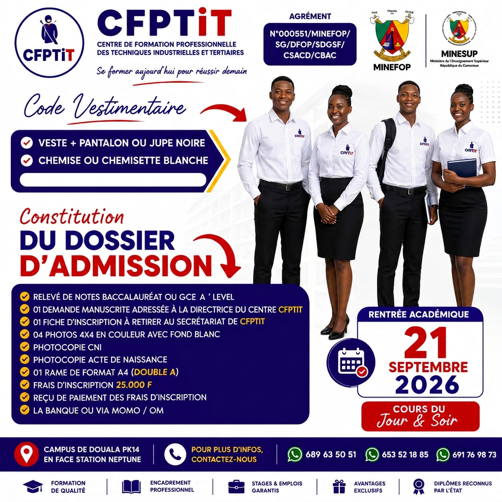 Code vestimentaire officiel du CFPTIT — veste et pantalon ou jupe noire, chemise blanche